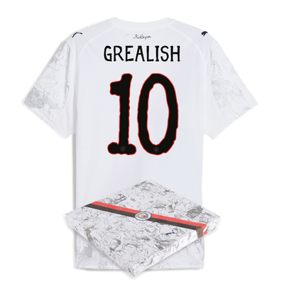 Maillot authentique KidSuper de Manchester City 2025/26 avec impression GREALISH 10 dans une boîte cadeau