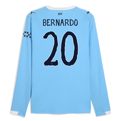 Manchester City Authentiek Thuisshirt 2025/26 met lange mouwen en BERNARDO 20 bedrukking