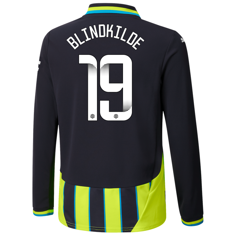 Kids' Man City Away Jersey 24/25 Long Sleeve  With BLINDKILDE 19 Printing new navy unisex - Size 13/14 from polyester  - Official Manchester City FC store