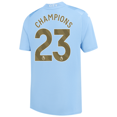 Kids' Manchester City Home Jersey 2023/24 with CHAMPIONS 23 printing