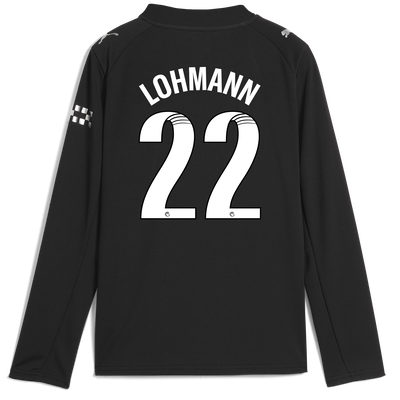 Kids' Manchester City Away Jersey 2025/26 Long Sleeve With LOHMANN 22 Printing