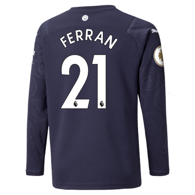 Kids Manchester City 3rd Shirt Long Sleeve 21/22 with Ferran Torres printing