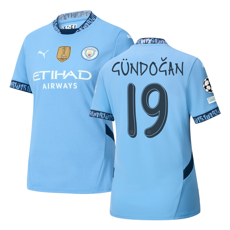 Women's Man City Home Jersey 24/25 With GÜNDOĞAN 19 Printing  blue - Check out all Manchester City t-shirts online - Official Manchester City FC store