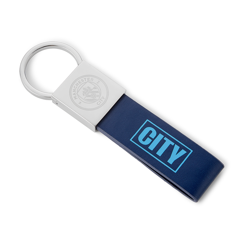 MCFC LEATHER CITY KEYRING - navy
