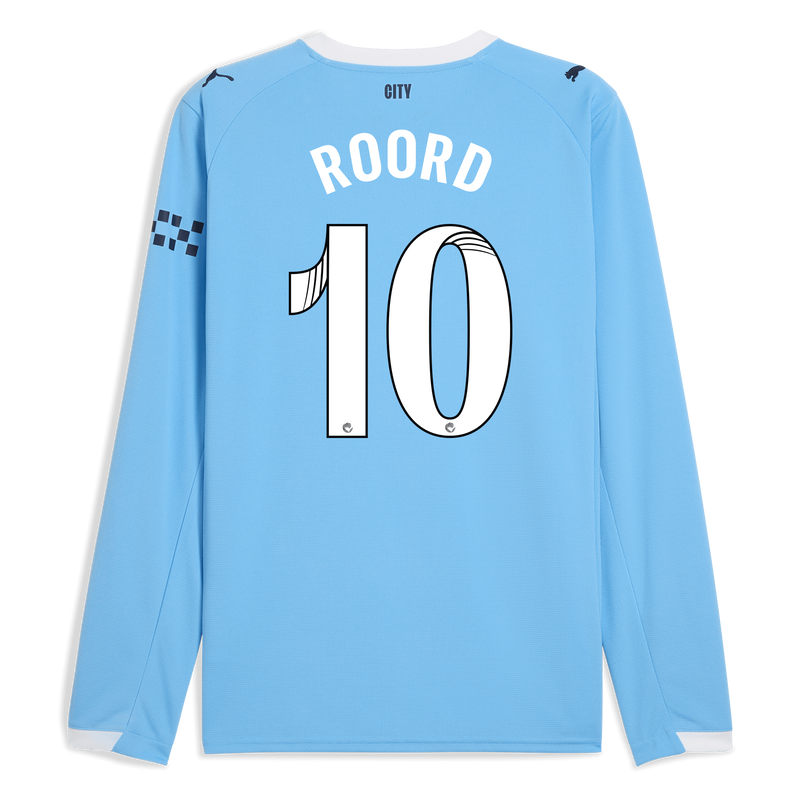 Man City Home Jersey 2025/26 Long Sleeve With ROORD 10 Printing  blue - Size XL from polyester for males  - Official Manchester City FC store