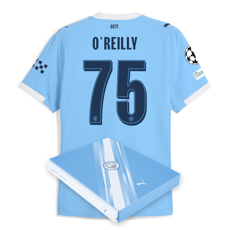 Man City Home Authentic Jersey 2025/26 With O'REILLY 75 Printing in Gift Box  blue - Check out all Manchester City t-shirts online