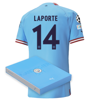 Manchester City Authentic Home Jersey 22/23 with LAPORTE 14 printing in Gift Box