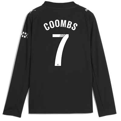 Kids' Manchester City Away Jersey 2025/26 Long Sleeve With COOMBS 7 Printing