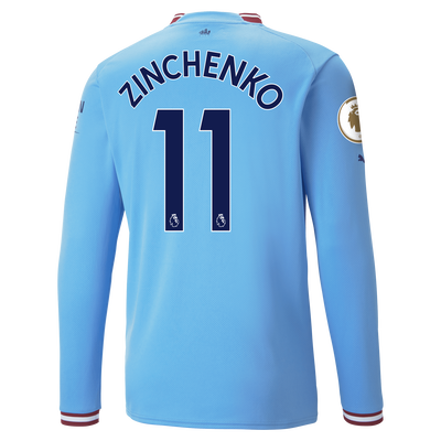 Manchester City Home Jersey 22/23 Long Sleeve with ZINCHENKO 11 printing