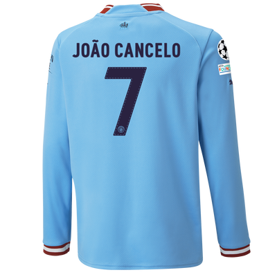 Kids' Manchester City Home Jersey 22/23 Long Sleeve with JOÃO CANCELO 27 printing