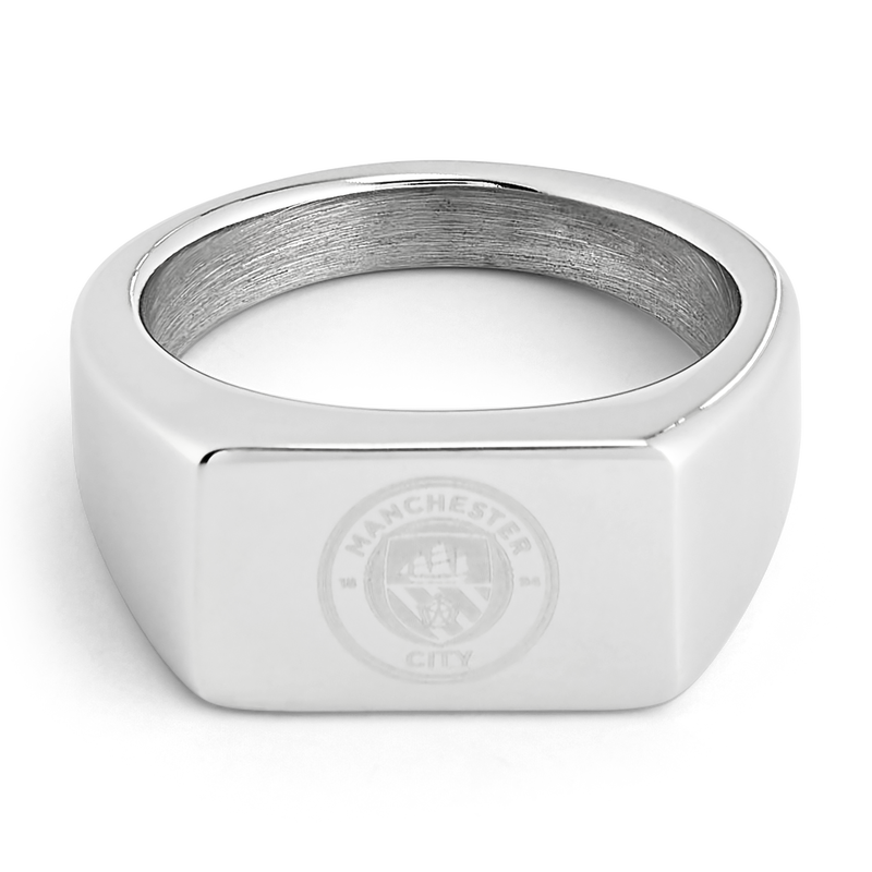 MCFC SS OBLONG CREST SIG RING - silver