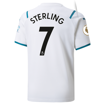 Kids Manchester City Away Shirt 21/22 with Raheem Sterling printing