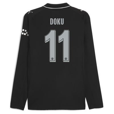 Manchester City Away Authentic Jersey 2025/26 Long Sleeve With DOKU 11 Printing