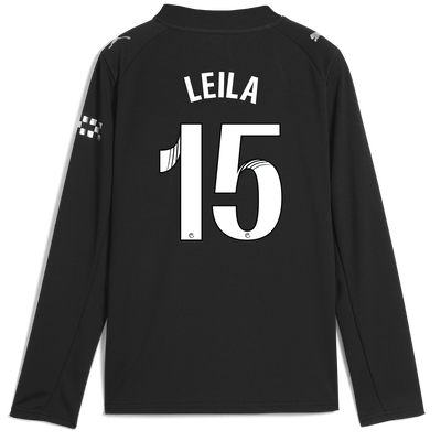 Kids' Manchester City Away Jersey 2025/26 Long Sleeve With LEILA 15 Printing