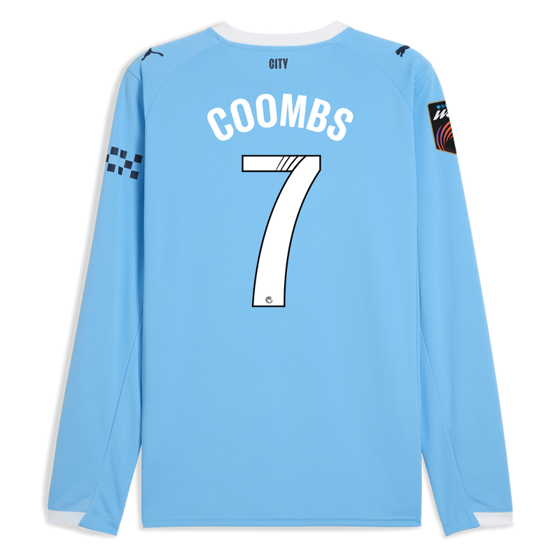Man City Home Jersey 2025/26 Long Sleeve With COOMBS 7 Printing  blue - Check out all Manchester City t-shirts online - Official Manchester City FC store