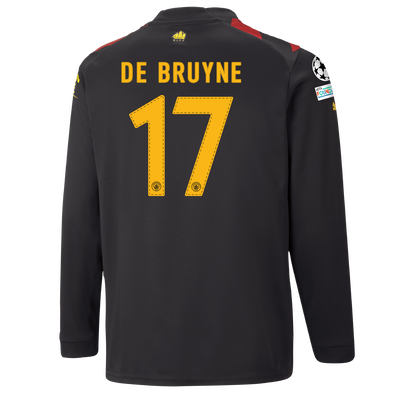 Kids' Manchester City Away Jersey 2022/23 long sleeve with DE BRUYNE 17 printing