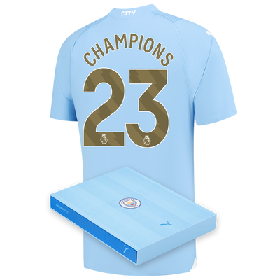Manchester City Authentic Home Jersey 2023/24 with CHAMPIONS 23 printing in Gift Box