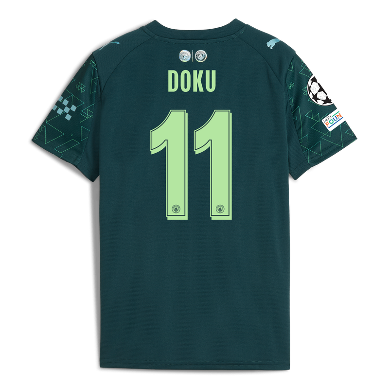 Kids' Man City EA SPORTS FC Jersey 2025/26 With DOKU 11 Printing green - Check out all Manchester City t-shirts online - Official Manchester City FC store