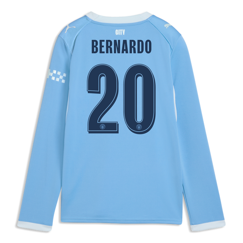 Kids' Man City Home Jersey 2026/27 Long Sleeve With BERNARDO 20 Printing  blue-icy blue unisex - Size 15/16 from polyester