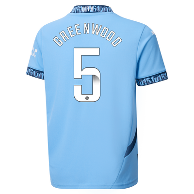 Kids' Manchester City Home Jersey 2024/25 With GREENWOOD 5 Printing