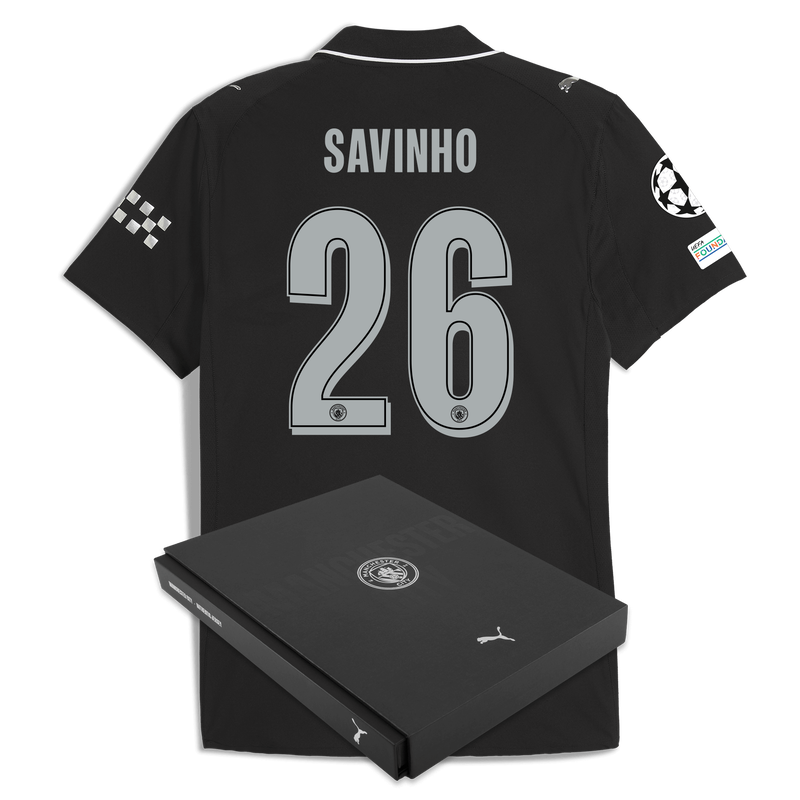 Man City Away Authentic Jersey 2025/26 With SAVINHO 26 Printing in Gift Box black - Size S from polyester for males  - Official Manchester City FC store