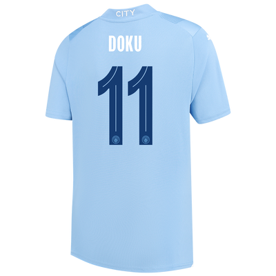 Kids' Manchester City Home Jersey 2023/24 with DOKU 11 printing