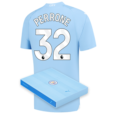 Manchester City Authentic Home Jersey 2023/24 with PERRONE 32 printing in Gift Box