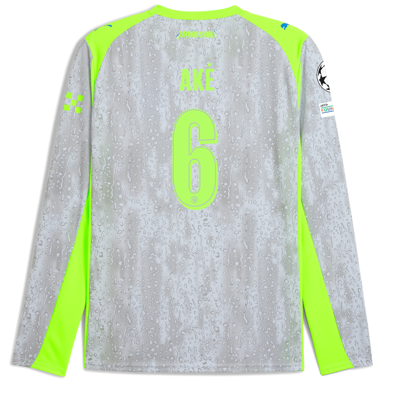 Man City 3rd Jersey 2025/26 Long Sleeve With AKÉ 6 Printing blue - Size S from polyester for males  - Official Manchester City FC store