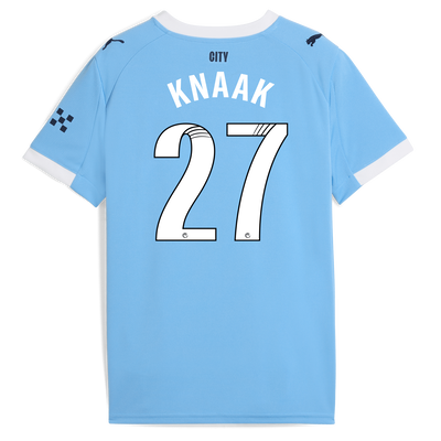Kids' Manchester City Home Jersey 2025/26 With KNAAK 27 Printing
