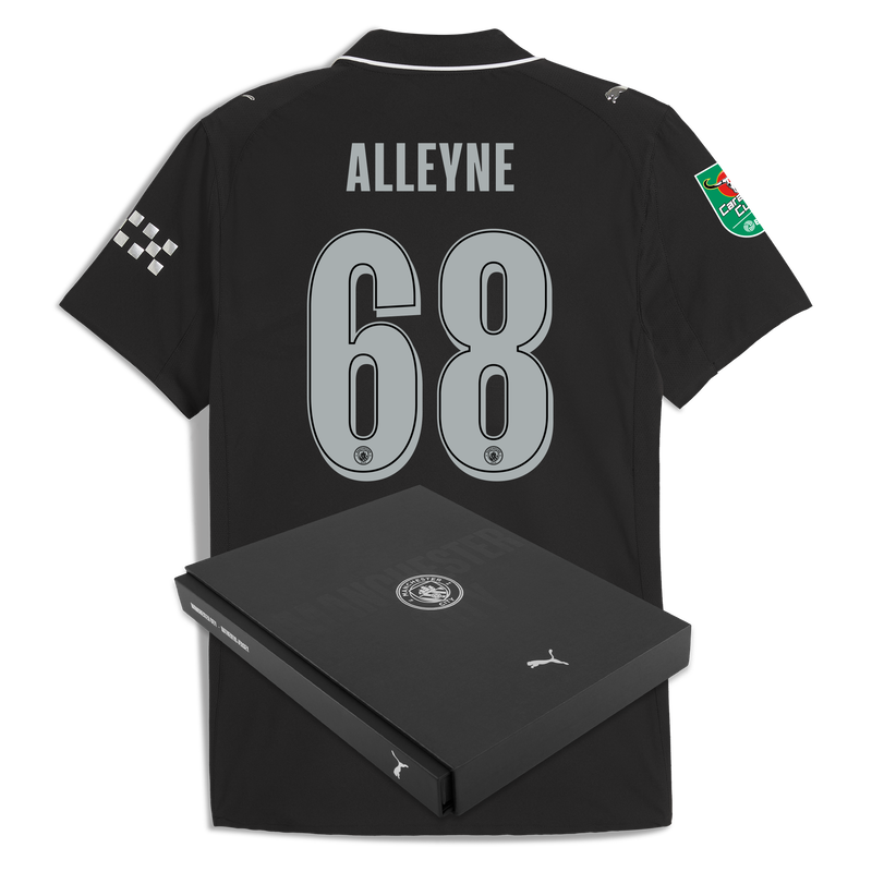 Man City Away Authentic Jersey 2025/26 With ALLEYNE 68 Printing in Gift Box black - Size S from polyester for males  - Official Manchester City FC store