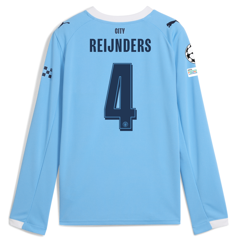 Kids' Man City Home Jersey 2025/26 Long Sleeve With REIJNDERS 4 Printing  blue unisex - Size 5/6 from polyester  - Official Manchester City FC store