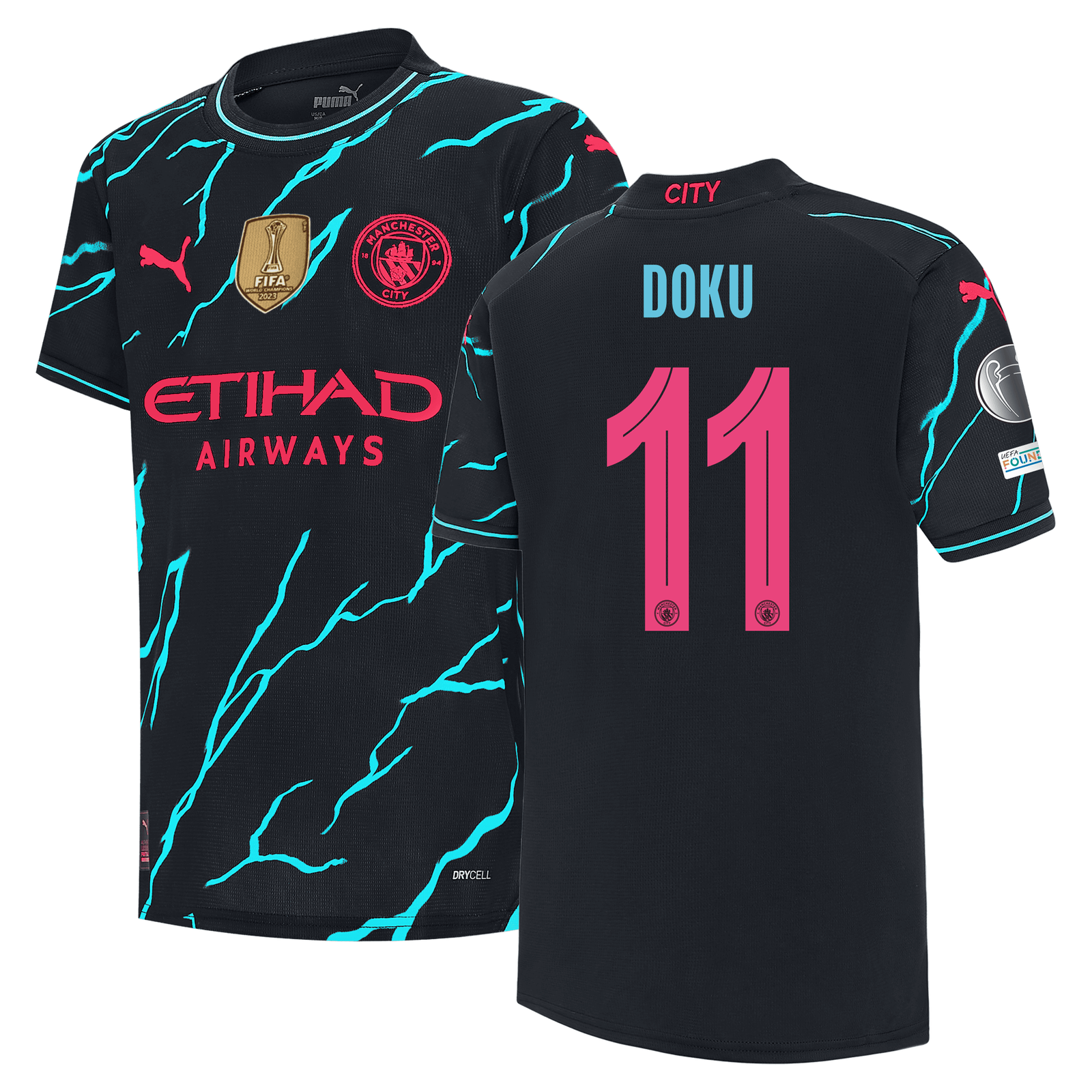 Kids' Manchester City Third Jersey 2023/24 with DOKU 11 printing