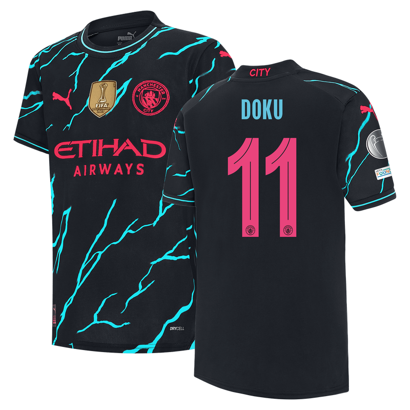 Kids' Manchester City Third Jersey 2023/24 with DOKU 11 printing ...