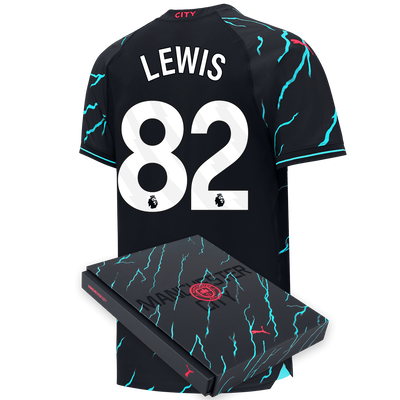 Manchester City Authentic Third Jersey 2023/24 with LEWIS 82 printing in Gift Box