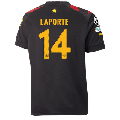 Kids' Manchester City Away Jersey 2022/23 with LAPORTE 14 printing