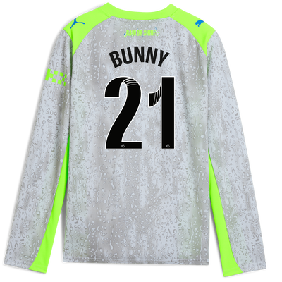 Kids' Manchester City Third Jersey 2025/26 Long Sleeve With BUNNY 9 Printing