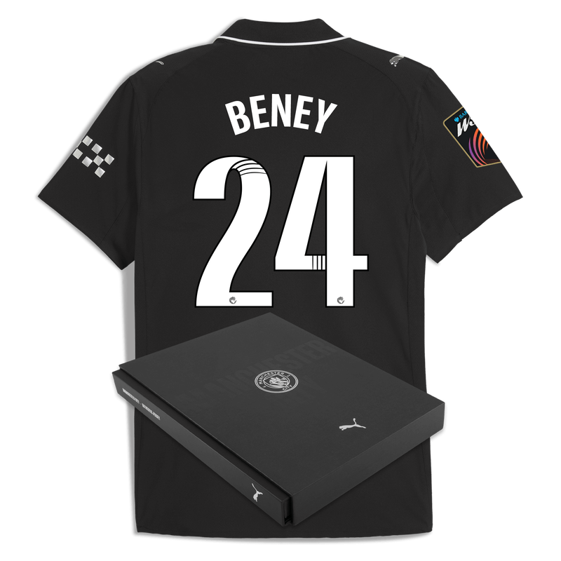 Man City Away Authentic Jersey 2025/26 With BENEY 24 Printing in Gift Box black - Check out all Manchester City t-shirts online