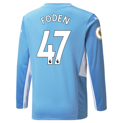 Kids Manchester City Home Longsleeve Shirt 21/22 with Phil Foden printing
