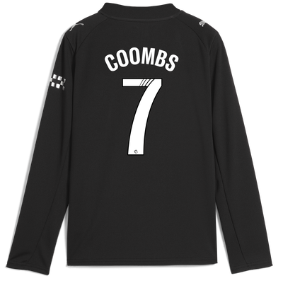 Kids' Manchester City Away Jersey 2025/26 Long Sleeve With COOMBS 7 Printing