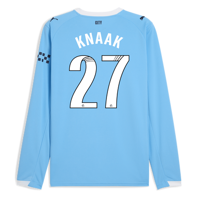 Manchester City Home Jersey 2025/26 Long Sleeve With KNAAK 27 Printing