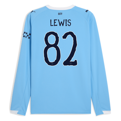 Manchester City Home Jersey 2025/26 Long Sleeve With LEWIS 82 Printing