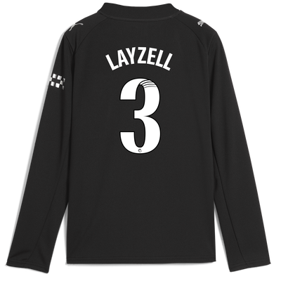 Kids' Manchester City Away Jersey 2025/26 Long Sleeve With LAYZELL 3 Printing