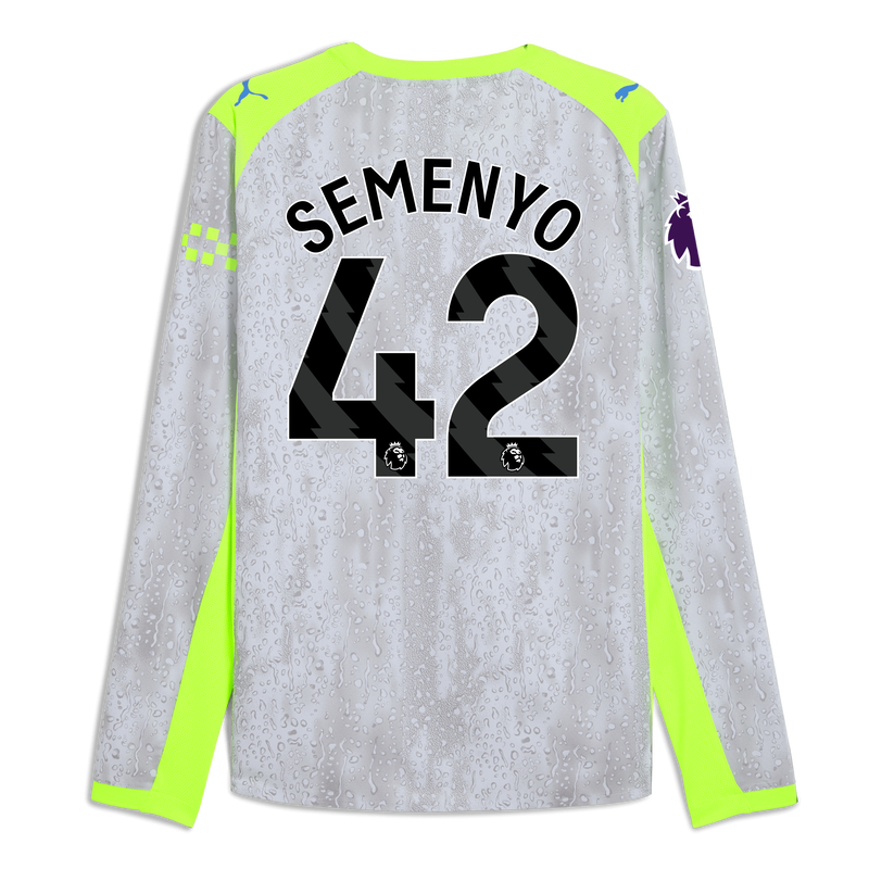 Man City 3rd Authentic Jersey 2025/26 Long Sleeve With SEMENYO 42 Printing blue - Size XXL from polyester for males  - Official Manchester City FC store