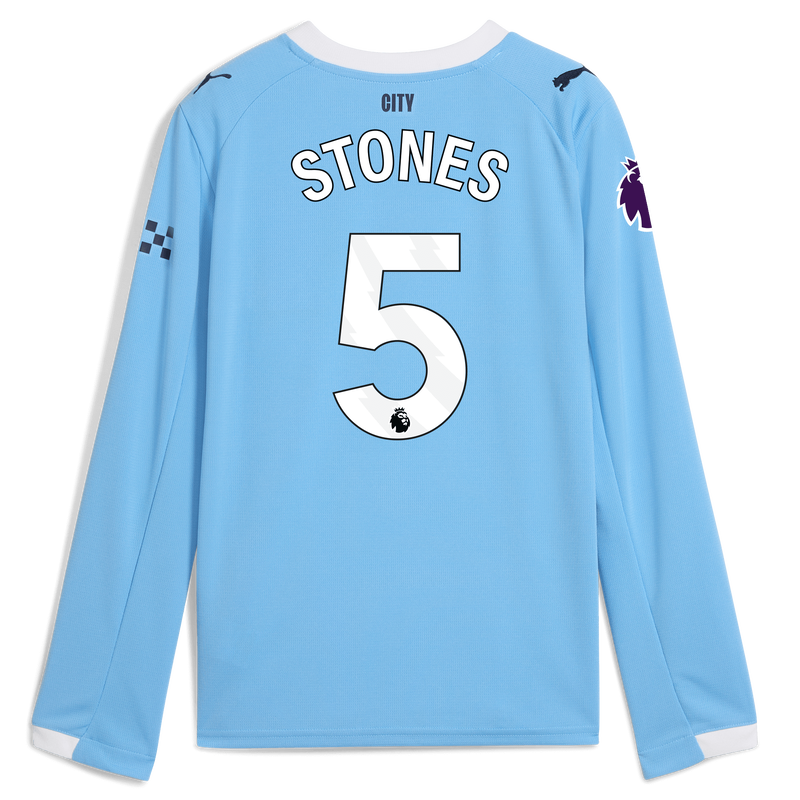 Kids' Man City Home Jersey 2025/26 Long Sleeve With STONES 5 Printing  blue - Check out all Manchester City t-shirts online