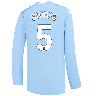 Kids' Manchester City Home Jersey 2023/24 long sleeve with STONES 5 printing