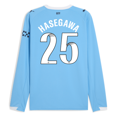 Camiseta local de manga larga del Manchester City 2025/26 con estampado HASEGAWA 25