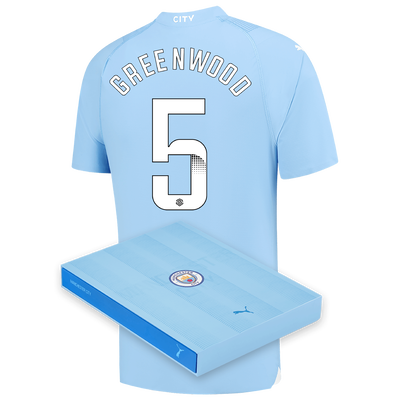Camiseta Authentic 1ª Equipación Manchester City 2023/24 con estampado de GREENWOOD 5 en caja de regalo