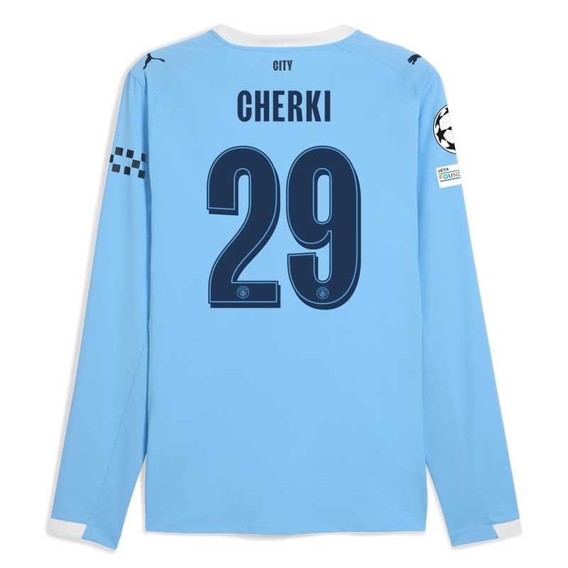 Man City Home Authentic Jersey 2025/26 Long Sleeve With CHERKI 29 Printing  blue - Check out all Manchester City t-shirts online