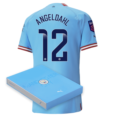 Manchester City Authentic Home Jersey 22/23 with ANGELDAHL 12 printing in Gift Box