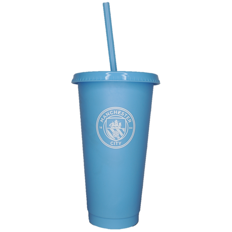 Man City Crest Cup with Straw blue - Check out all Manchester City drinkware products online - Official Manchester City FC store